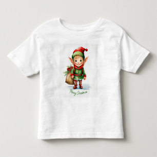 Camiseta Infantil Elfo de Natal com um saco de presentes