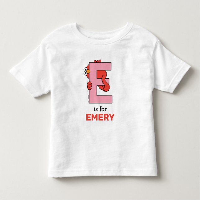 Camiseta Infantil Elmo Alphabet | E Rosa (Frente)