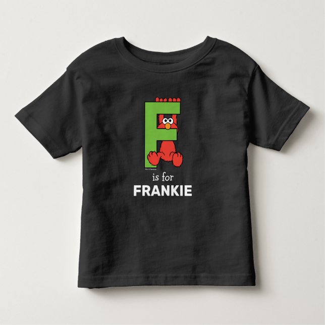 Camiseta Infantil Elmo Alphabet | F Verde (Frente)