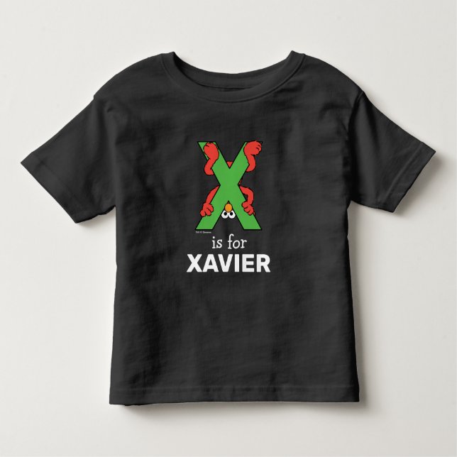 Camiseta Infantil Elmo Alphabet | X Verde (Frente)