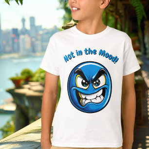 Camiseta Infantil Emoji Azul Engraçado e Irritado