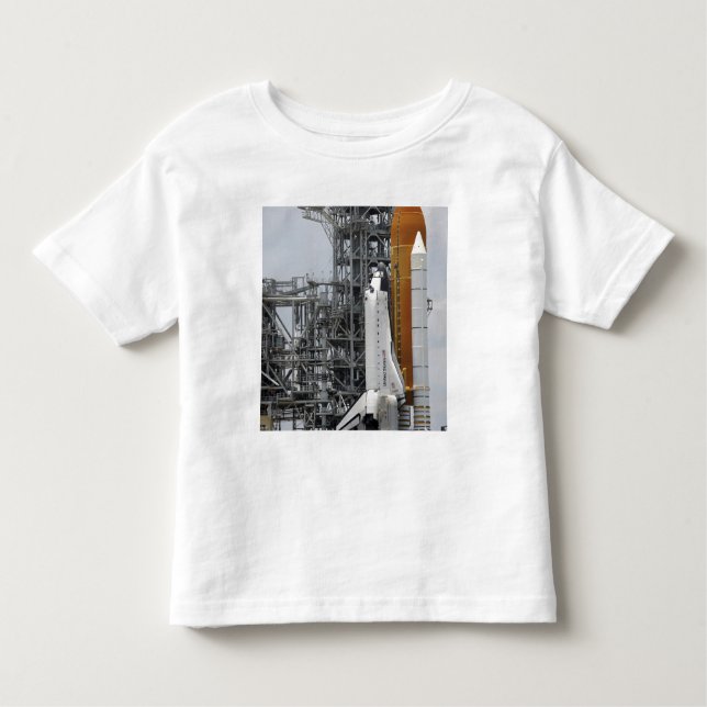 Camiseta Infantil Endeavor de Shuttle Espacial no bloco de lançament (Frente)