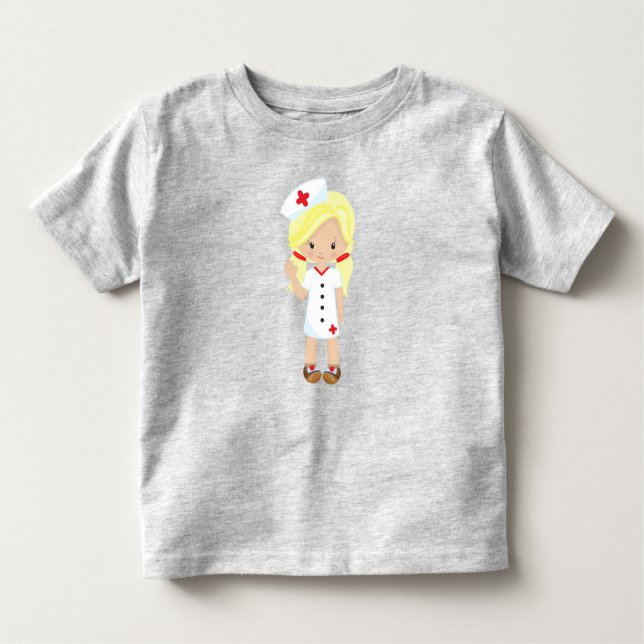 Camiseta Infantil Enfermeira, Medicina, Doutor, Garota Fofa, Cabelo  (Frente)