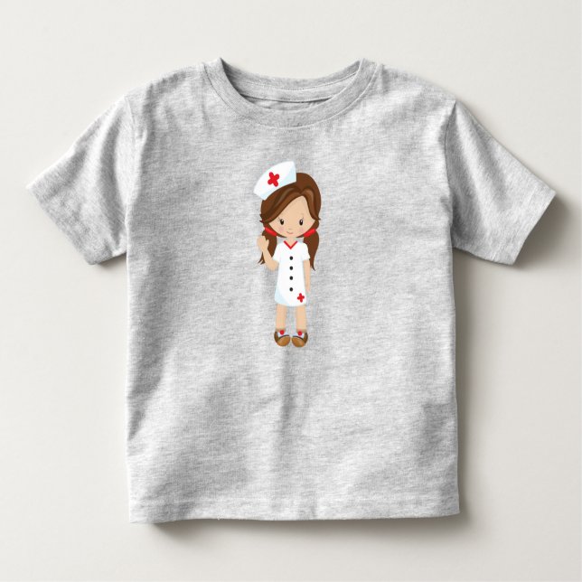 Camiseta Infantil Enfermeira, Medicina, Médico, Garota Bonita, Cabel (Frente)