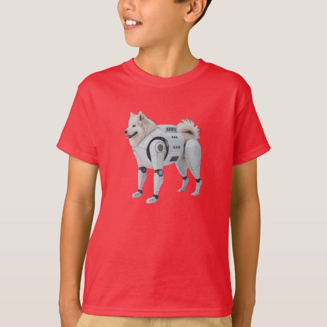 Camiseta Infantil Engraçada de Robô Samoyed (Frente)