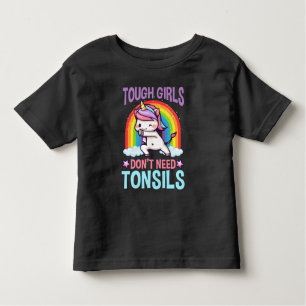 Camiseta Infantil Engraçada Remoção de Tonsil Unicórnio Criança Tons
