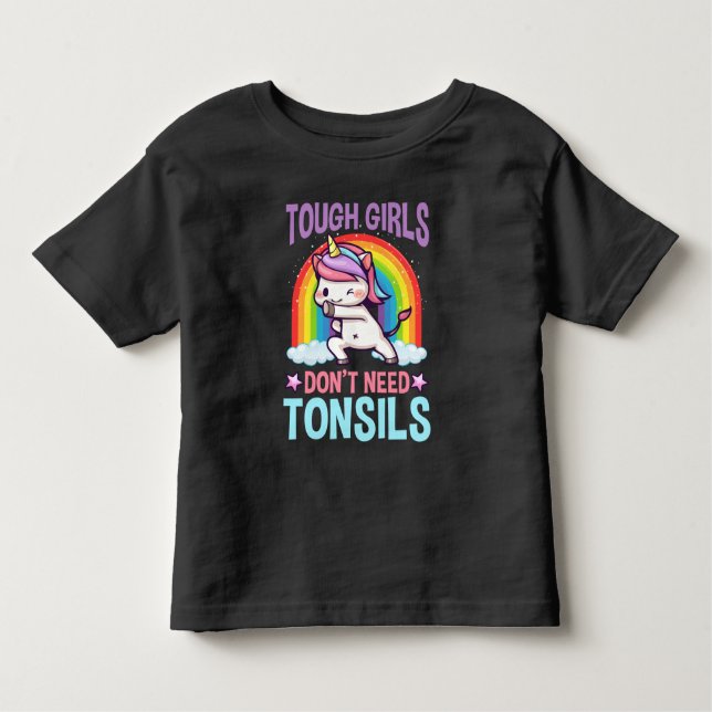 Camiseta Infantil Engraçada Remoção de Tonsil Unicórnio Criança Tons (Frente)