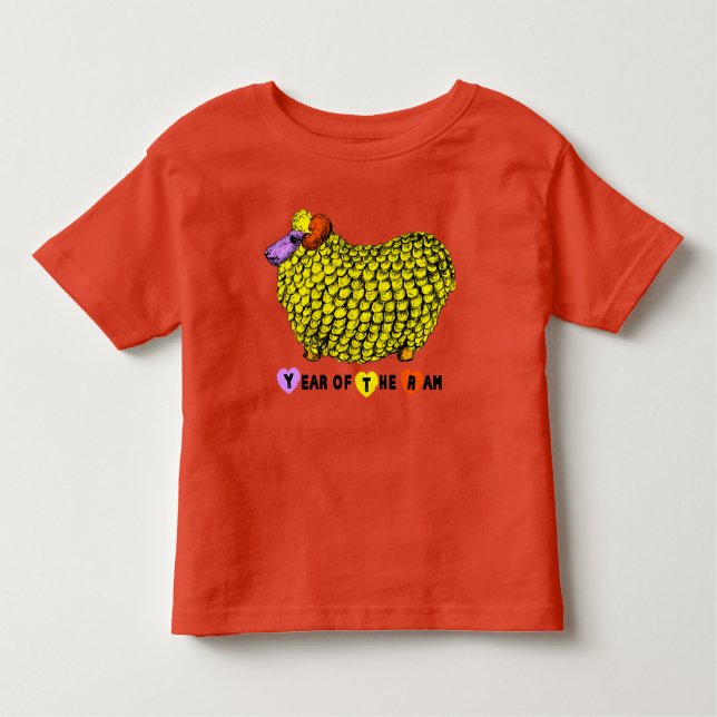 Camiseta Infantil Engraçado Amarelo Ram Chinês Ano Zodiac Toddler T (Frente)