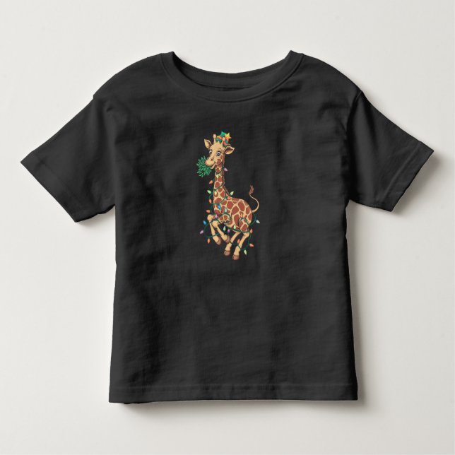 Camiseta Infantil Engraçado Árvore de Natal Girafa Sobrevivente Dand (Frente)