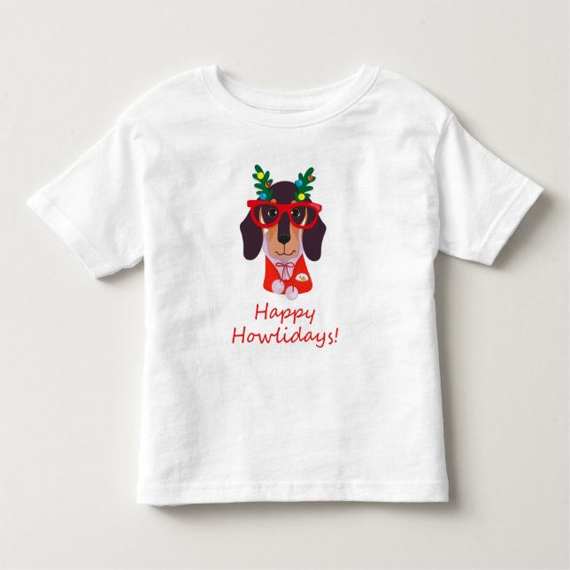 Camiseta Infantil Engraçado Cachorro de Natal Como Doxie Dachshund C (Frente)