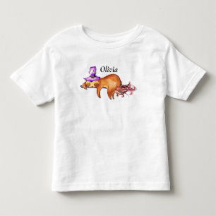 Camiseta Infantil Engraçado Flying Sloth Witch Toddler T-shirt