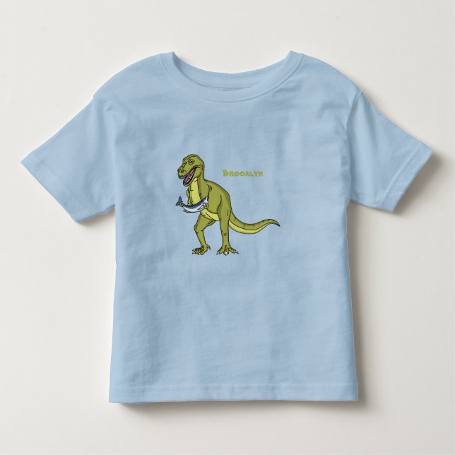 Camiseta Infantil Engraçado ilustração do dinossauro T rex (Frente)