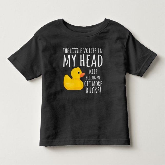 Camiseta Infantil Engraçado Pato de Borracha Vozes Pequenas na minha (Frente)