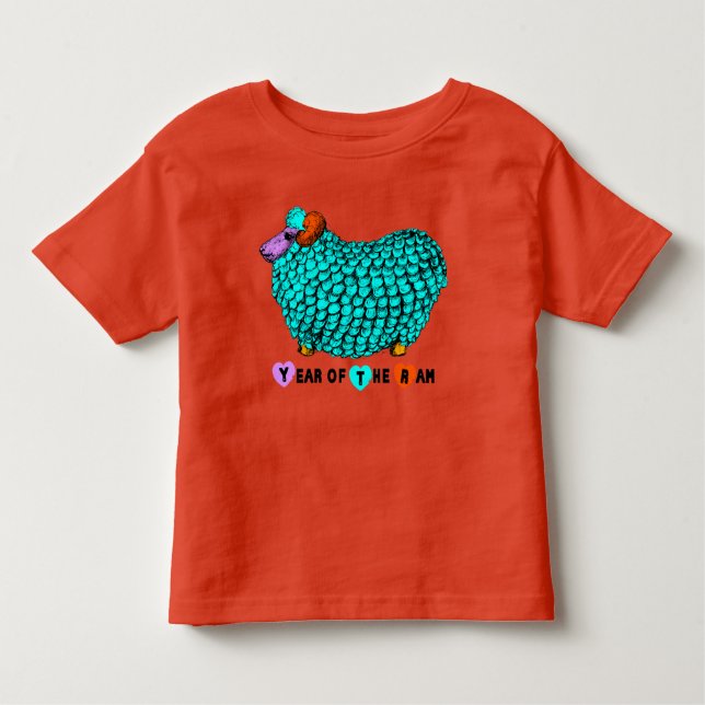 Camiseta Infantil Engraçado Turquesa Ram Chinês Ano Zodiac Toddler T (Frente)