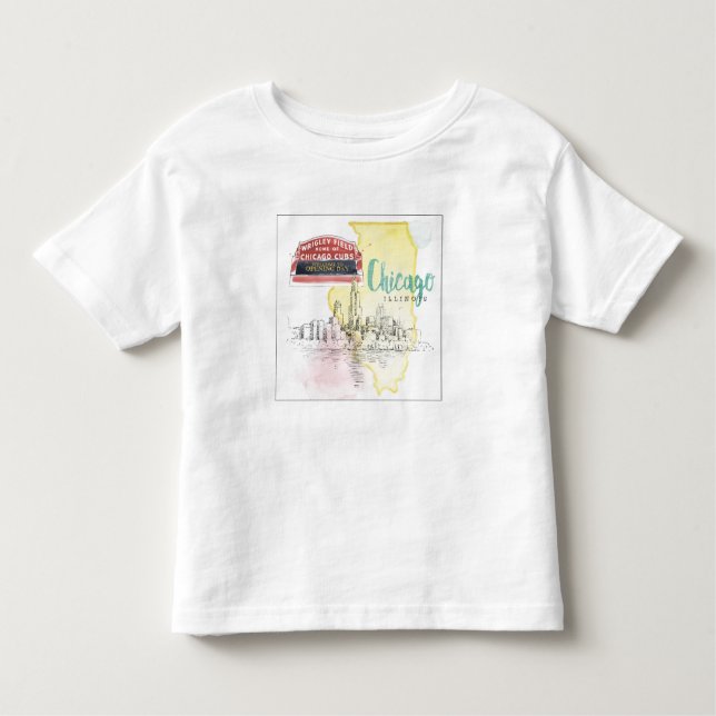 Camiseta Infantil Esboço da aguarela de Chicago, Illinois | (Frente)