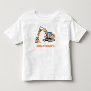 Camiseta Infantil Escavadeira Veicular de Construção de Nome Persona