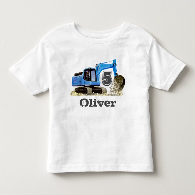 Camiseta Infantil Escavador 5 Azul de Digger Azul de Aniversário do  (Frente)