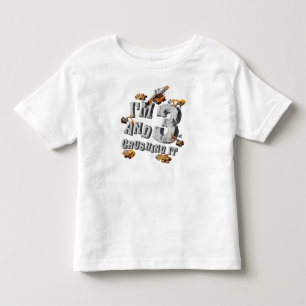 Camiseta Infantil Escavador de aniversário de 3 anos de Construção d