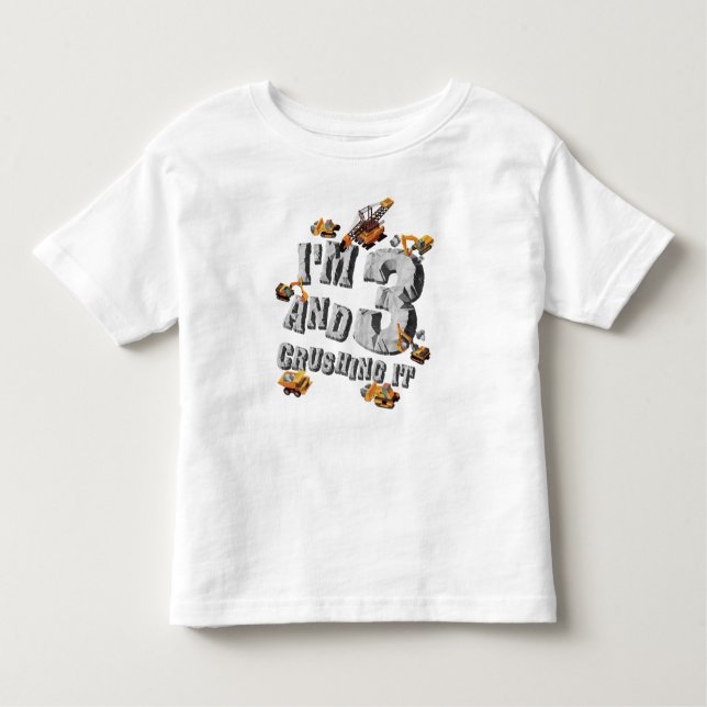Camiseta Infantil Escavador de aniversário de 3 anos de Construção d (Frente)