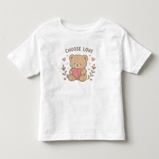 Camiseta Infantil Escolha o Urso Teddy Fofo Segurando Coração