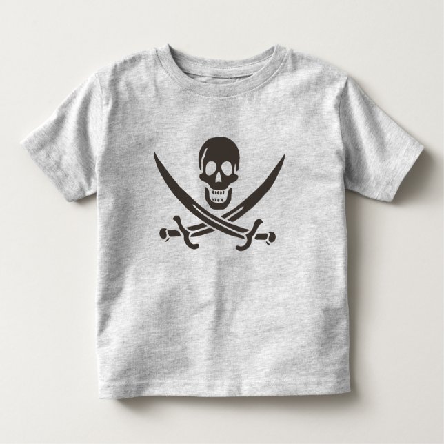 Camiseta Infantil Espadas do Crânio Obsidiana Bandeira pirata de Cal (Frente)