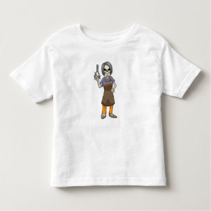 Camiseta Infantil Esqueleto como cabeleireiro com tesoura