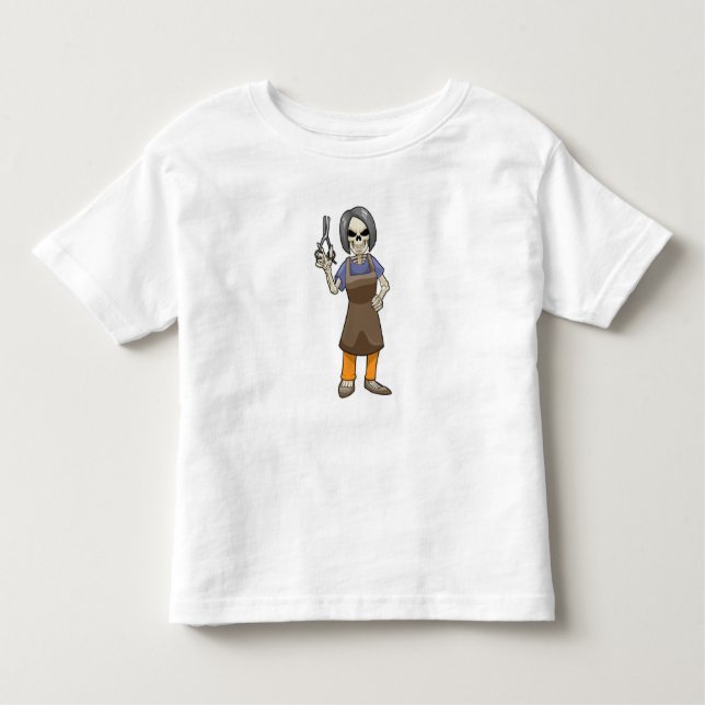 Camiseta Infantil Esqueleto como cabeleireiro com tesoura (Frente)