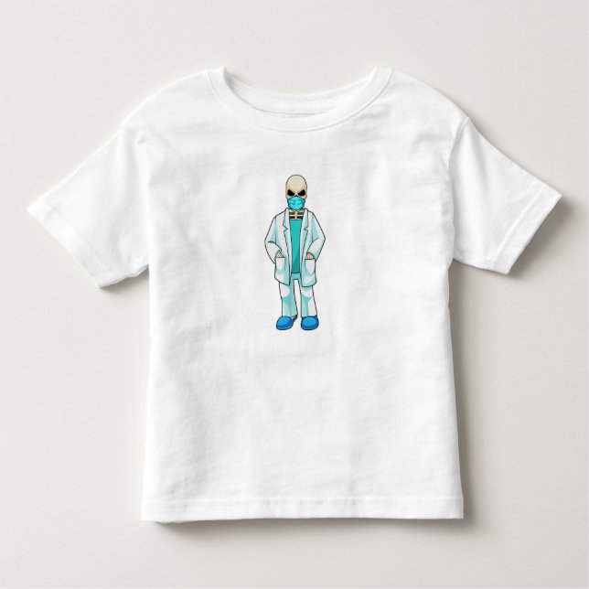 Camiseta Infantil Esqueleto como Médico com Máscara (Frente)