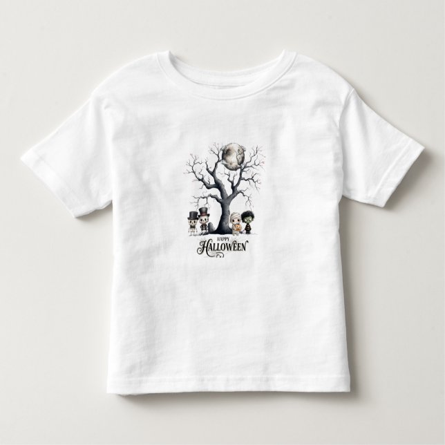 Camiseta Infantil Esqueletos bonitos, múmia e garoto Frankenstein (Frente)