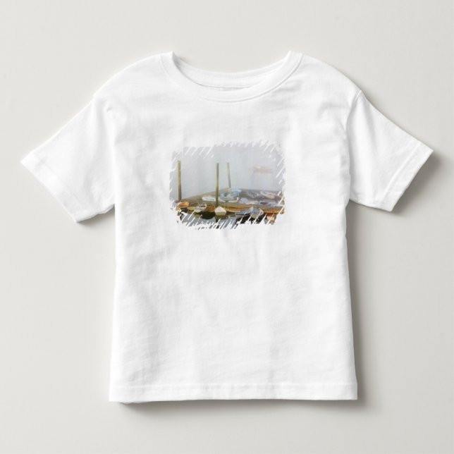 Camiseta Infantil Esquifes e nevoeiro da manhã em Southwest Harbor, (Frente)