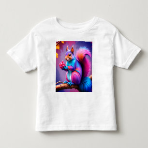 Camiseta Infantil Esquilo Azul Comendo Uma Fruta