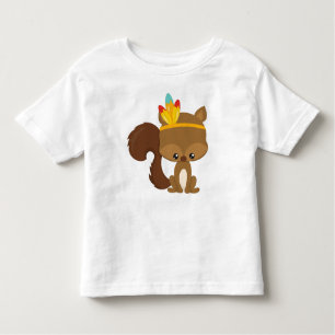 Camiseta Infantil Esquilo de Ação de Graças, Esquilo Marrom, Penas