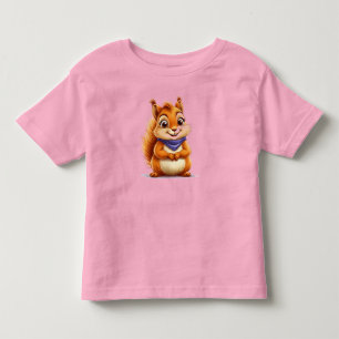 Camiseta Infantil Esquilo de desenho animado fofo com cachecol azul