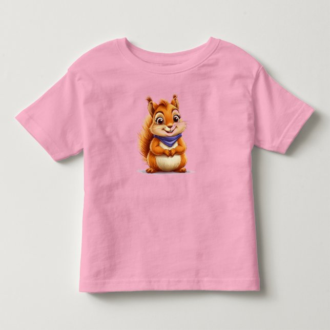 Camiseta Infantil Esquilo de desenho animado fofo com cachecol azul (Frente)