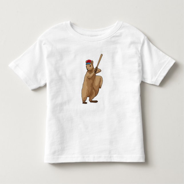 Camiseta Infantil Esquilo no Baseball com bastão de beisebol (Frente)