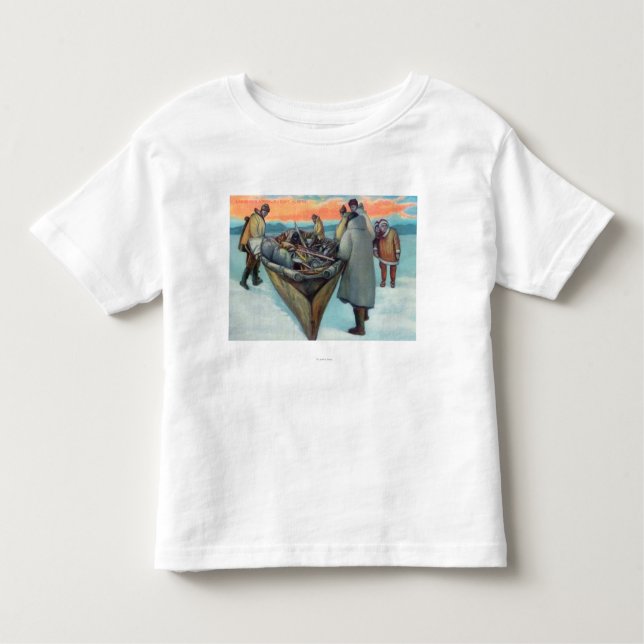 Camiseta Infantil Esquimós que lançam o barco da baleação (Frente)