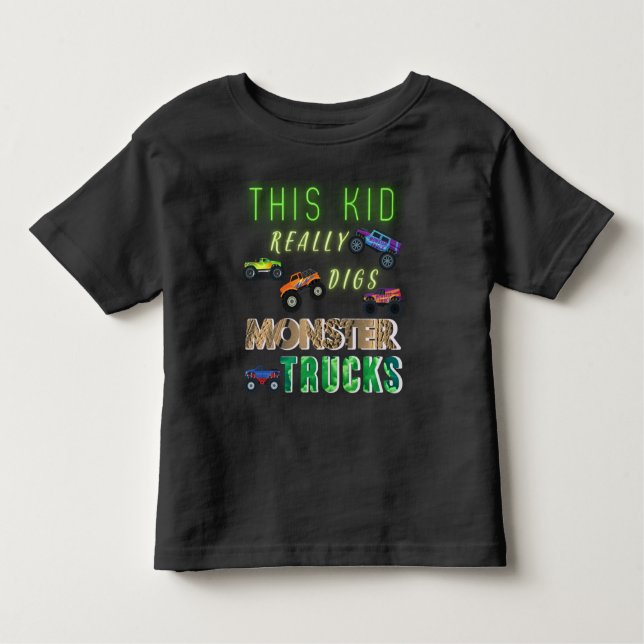 Camiseta Infantil Esse Garoto Realmente Curte Caminhões Monstros (Frente)