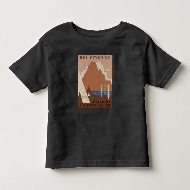 Camiseta Infantil Estado de Montana: Tribos Indianas, Montanhas, Pra (Frente)