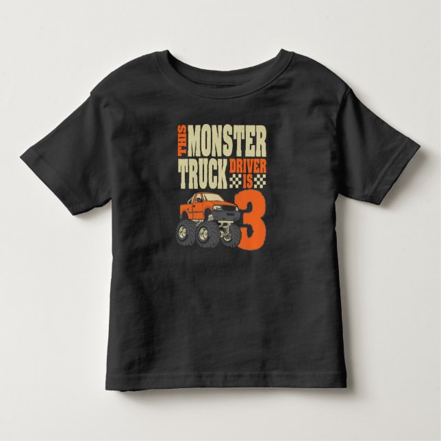 Camiseta Infantil Este motorista de monster truck é o aniversário 3 (Frente)
