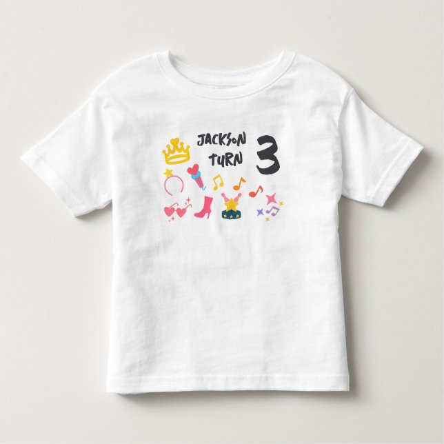 Camiseta Infantil Estilo de Giz de Cera Editável – Aniversário da Po (Frente)