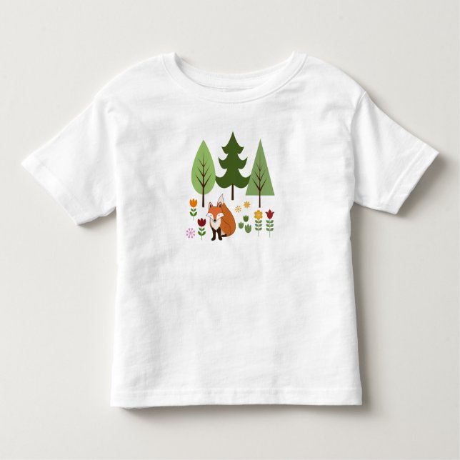Camiseta Infantil Estilo escandinavo Flores de Raposa Ilustração (Frente)