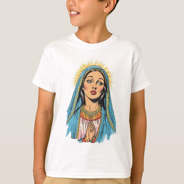 Camiseta Infantil Estilo Retrô Virgem Maria (Frente)