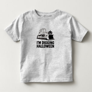 Camiseta Infantil Estou Cavando Rosto de Abóbora de Halloween Trator