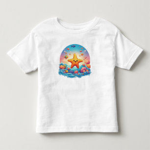 Camiseta Infantil Estrela-do-mar Sorridente e Fofa Desenho na Praia