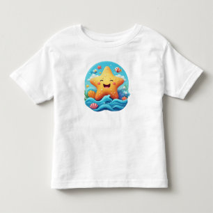 Camiseta Infantil Estrela-do-mar Sorridente e Fofa Desenho na Praia