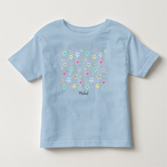 Camiseta Infantil Estrelas bonitas com rostos em cores pastosas (Frente)