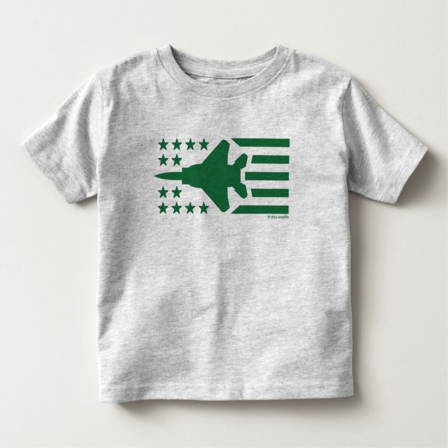 Camiseta Infantil Estrelas e faixas verdes de jato F-15 (Frente)