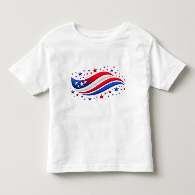 Camiseta Infantil Estrelas e Ondas Vermelhas Brancas e Azuis – Camis (Frente)