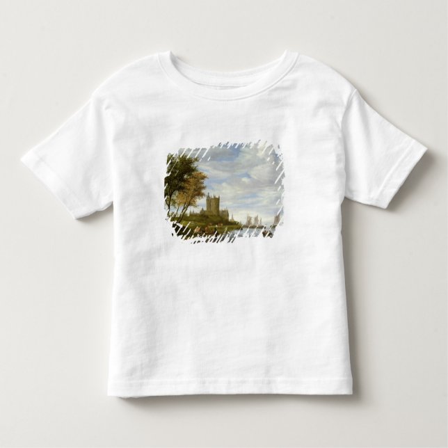 Camiseta Infantil Estuário do rio com um castelo (Frente)