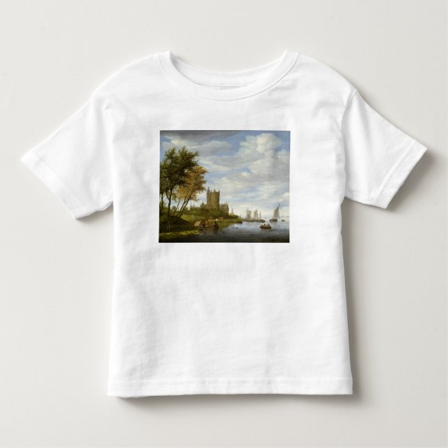 Camiseta Infantil Estuário do rio com um castelo (Frente)